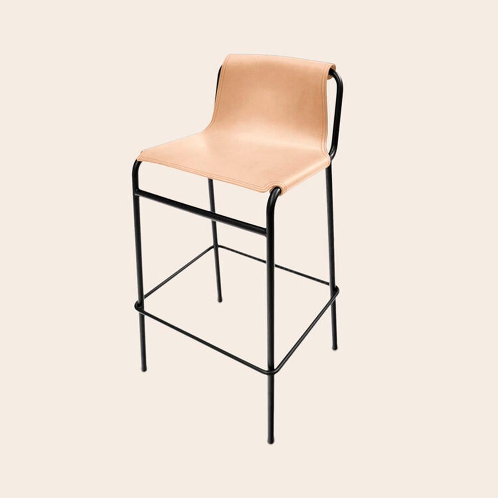 Nature September bar stool by OxDenmarq
Dimensions: D 38 x W 42 x H 93 cm
Materials: Leather, Black Powder Coated Steel
Also Available: Different colors available.

OX DENMARQ is a Danish design brand aspiring to make beautiful handmade