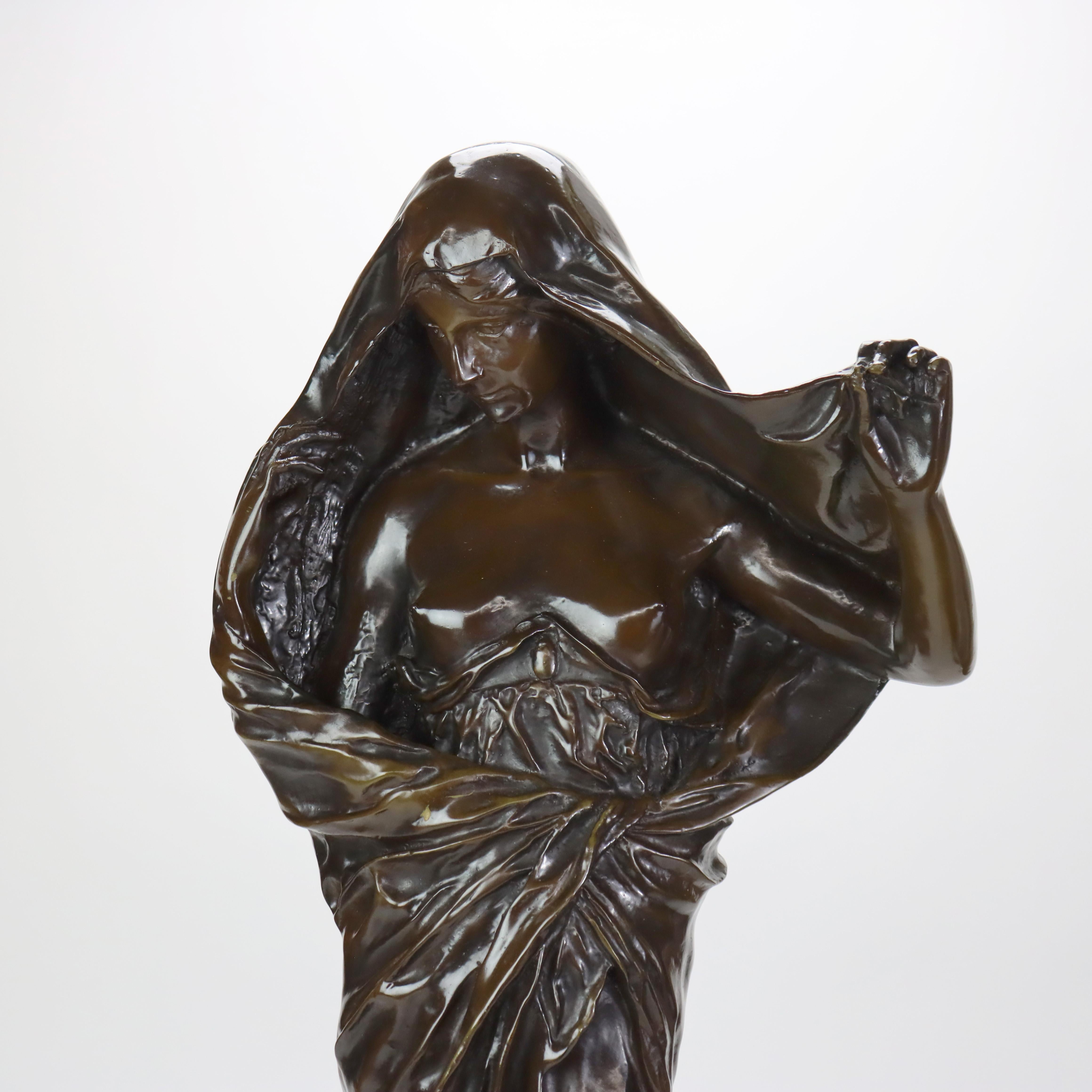 ***Reduced In-House Delivery Rates - Click on “Ask Seller” to Request a Quote***
Bronze Sculpture On Marble Base “Nature Unveiling Herself Before Science” Unsigned 20thC
Measures  - 32 1/8