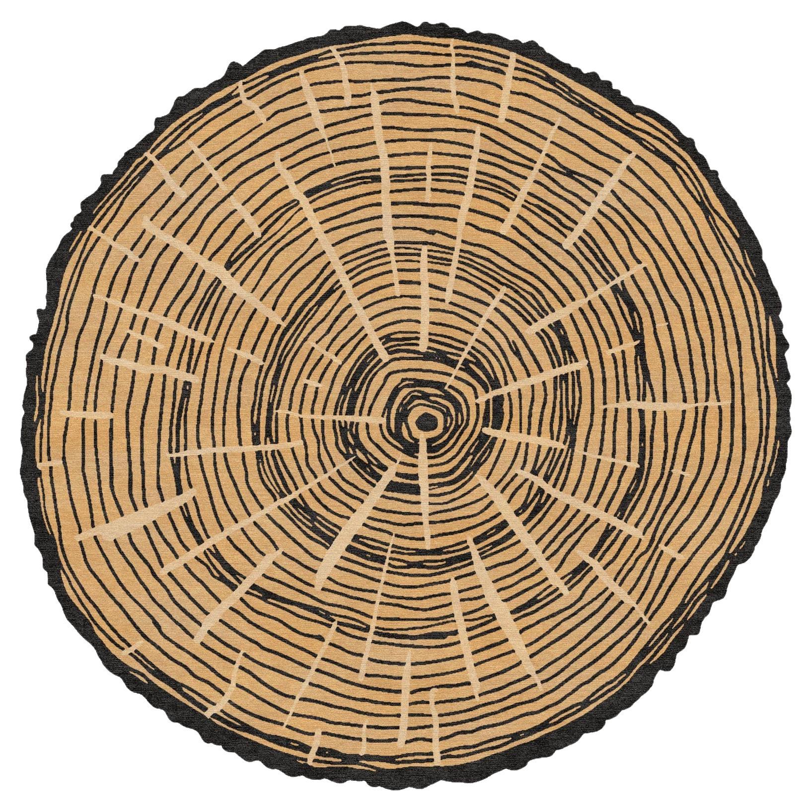 Nature‑Inspired Round Wool Rug — The Tree Calendar by Sergio Mannino, Beige For Sale