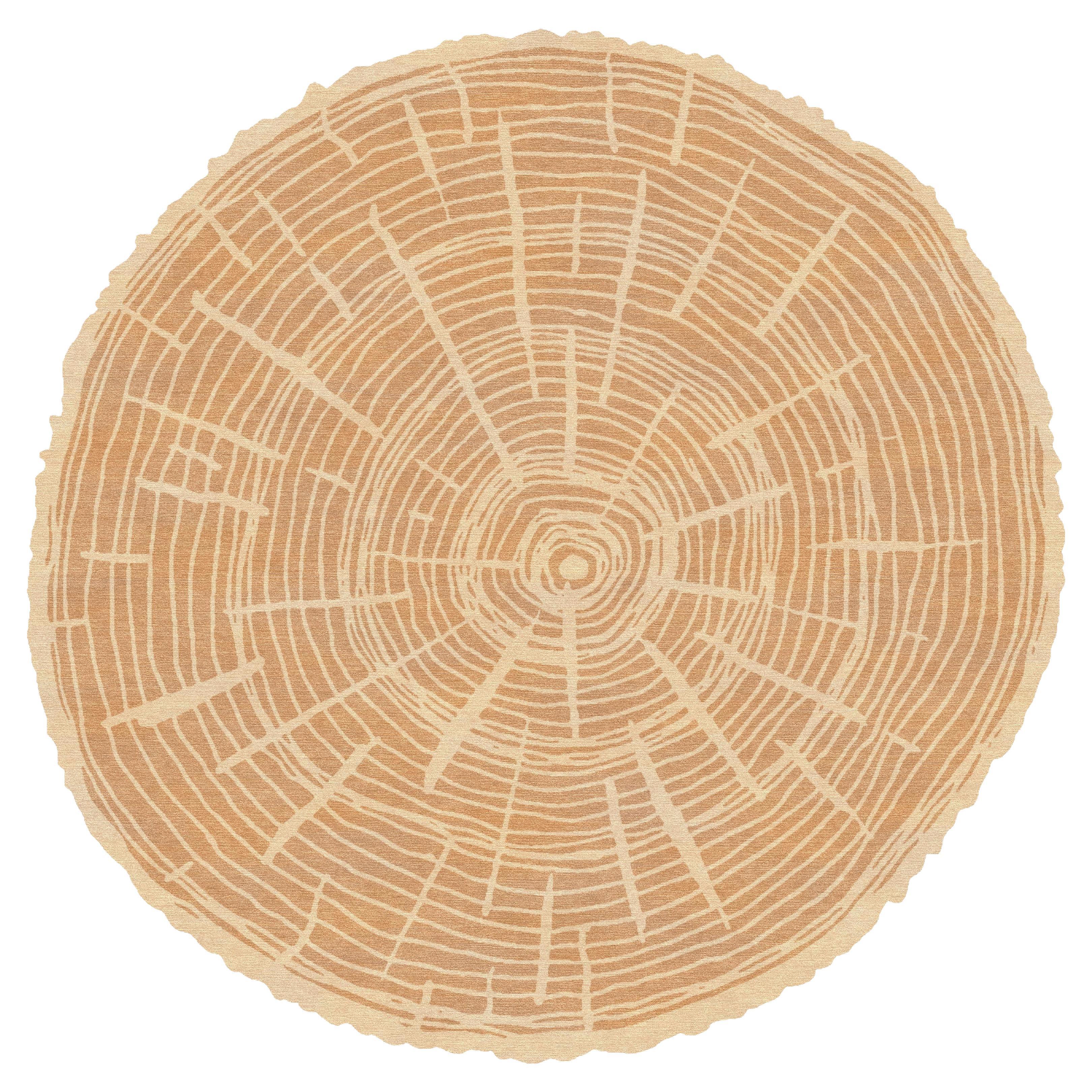 Von der Natur inspirierter runder Wollteppich The Tree Calendar in hellen Beigetönen im Angebot