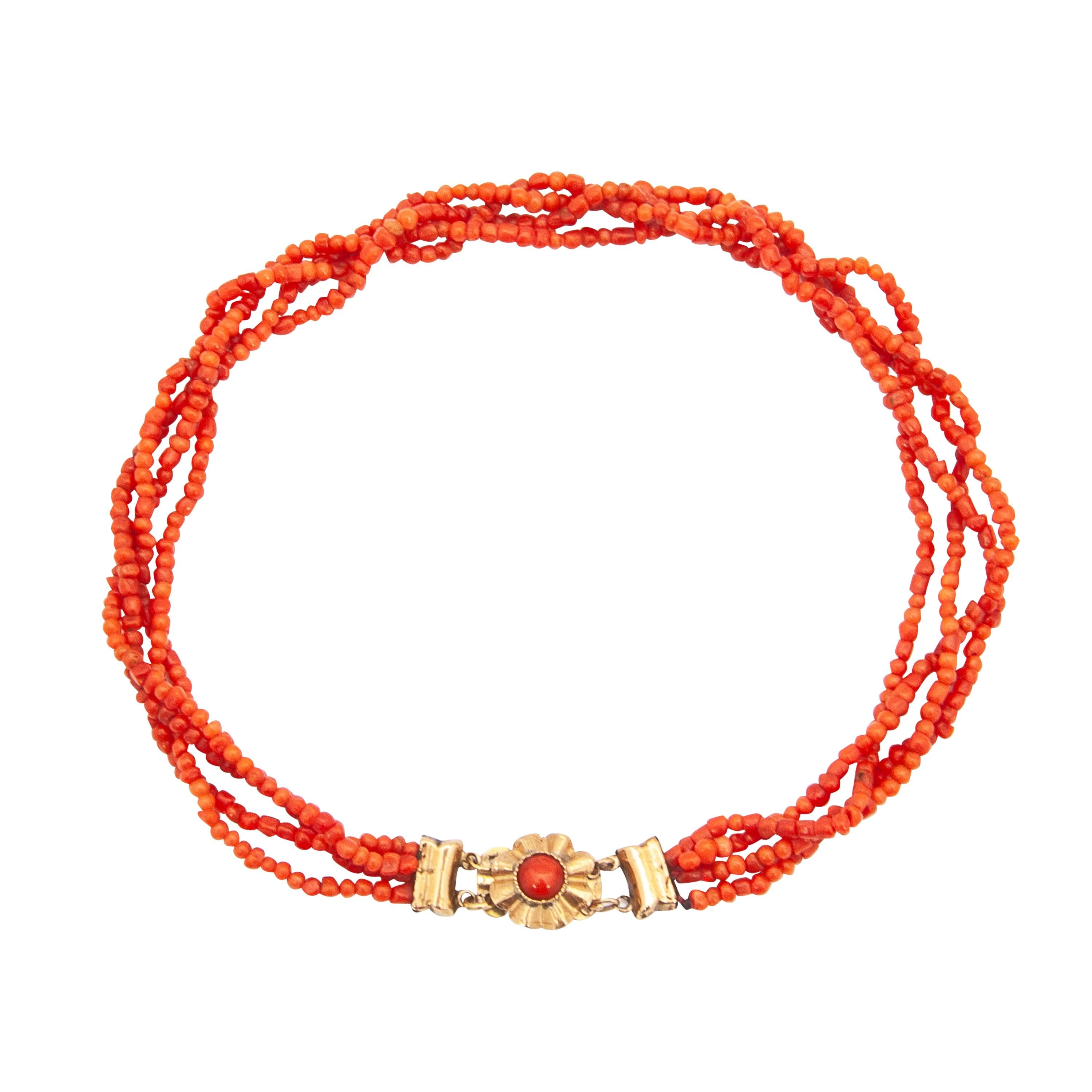 Antique Red Coral 14K Gold Children's Necklace, Netherlands