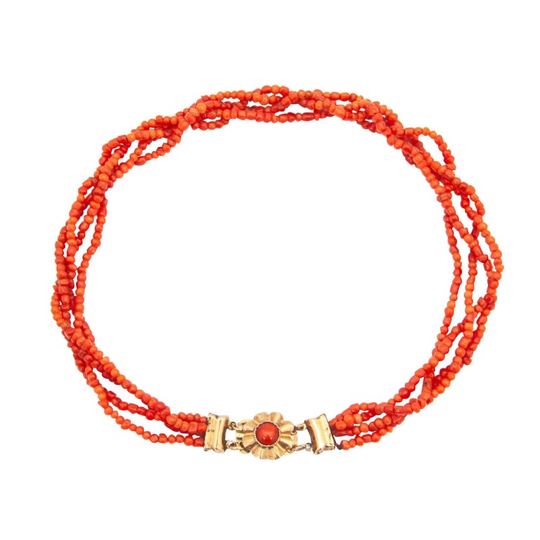 Red Coral 14K Gold Children's Beaded Necklace For Sale at 1stDibs
