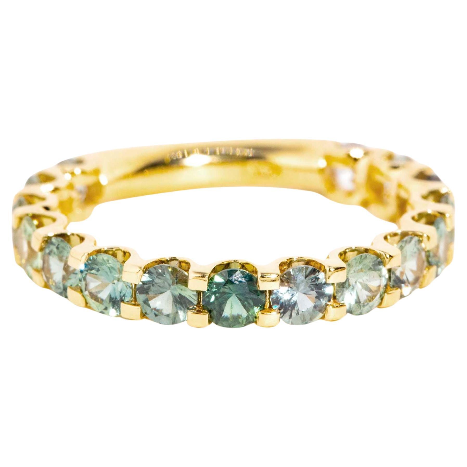 "Nature's Aria" 1.87 Carat Green Ceylon Sapphire Ombre Ring 18 Carat Yellow Gold For Sale
