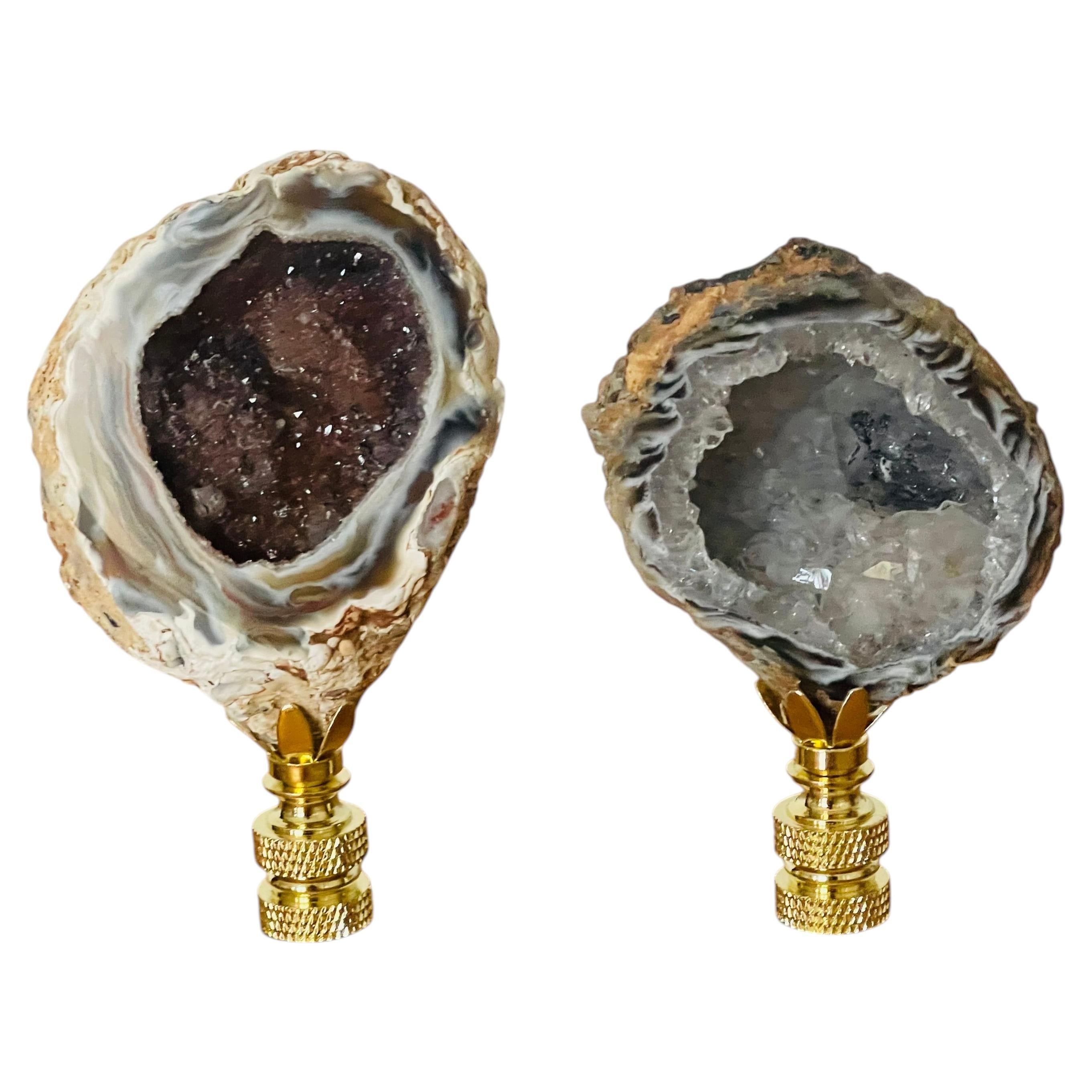 Nature’s Beauty Agate Geode Pair Lamp Finials For Sale