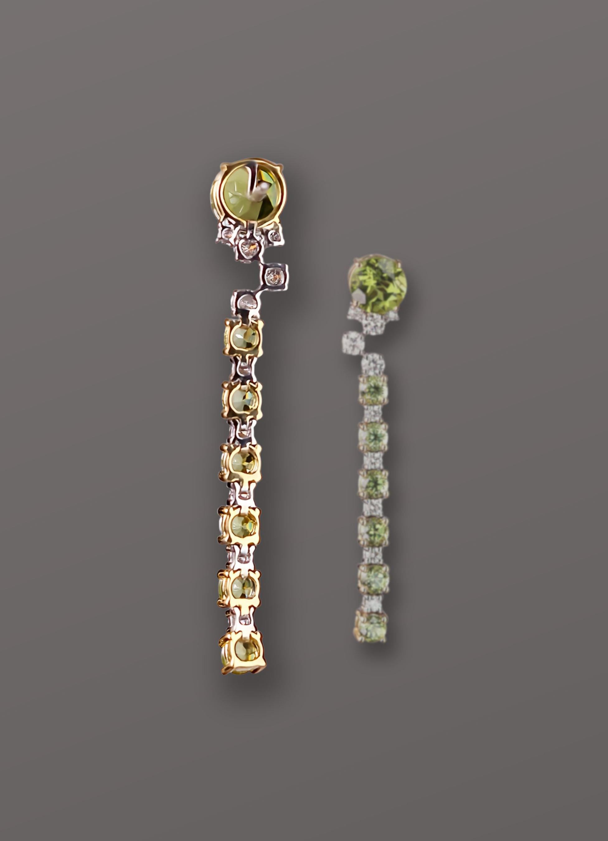 Women's or Men's Nature's Palette: Contemporary Earrings with Diamond Whites and Peridot Greens For Sale