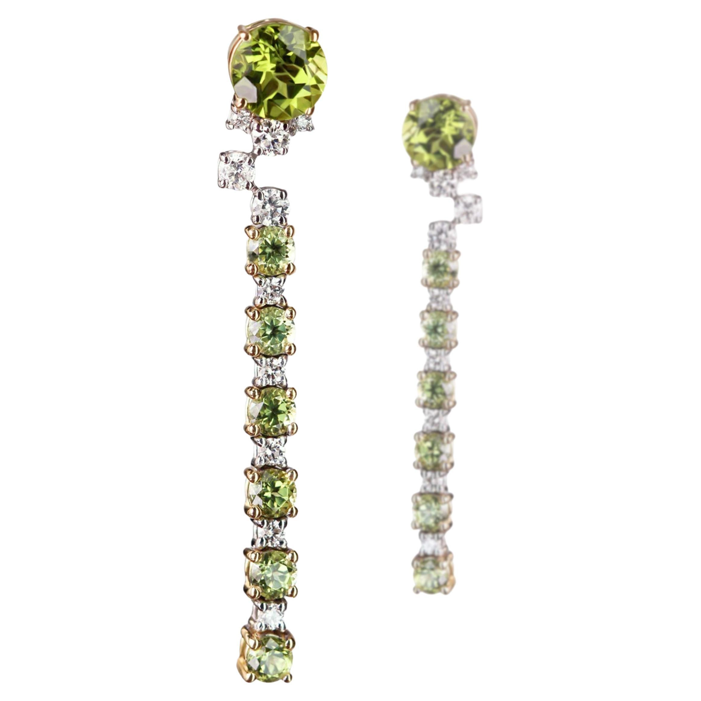 Nature's Palette: Contemporary Earrings with Diamond Whites and Peridot Greens For Sale