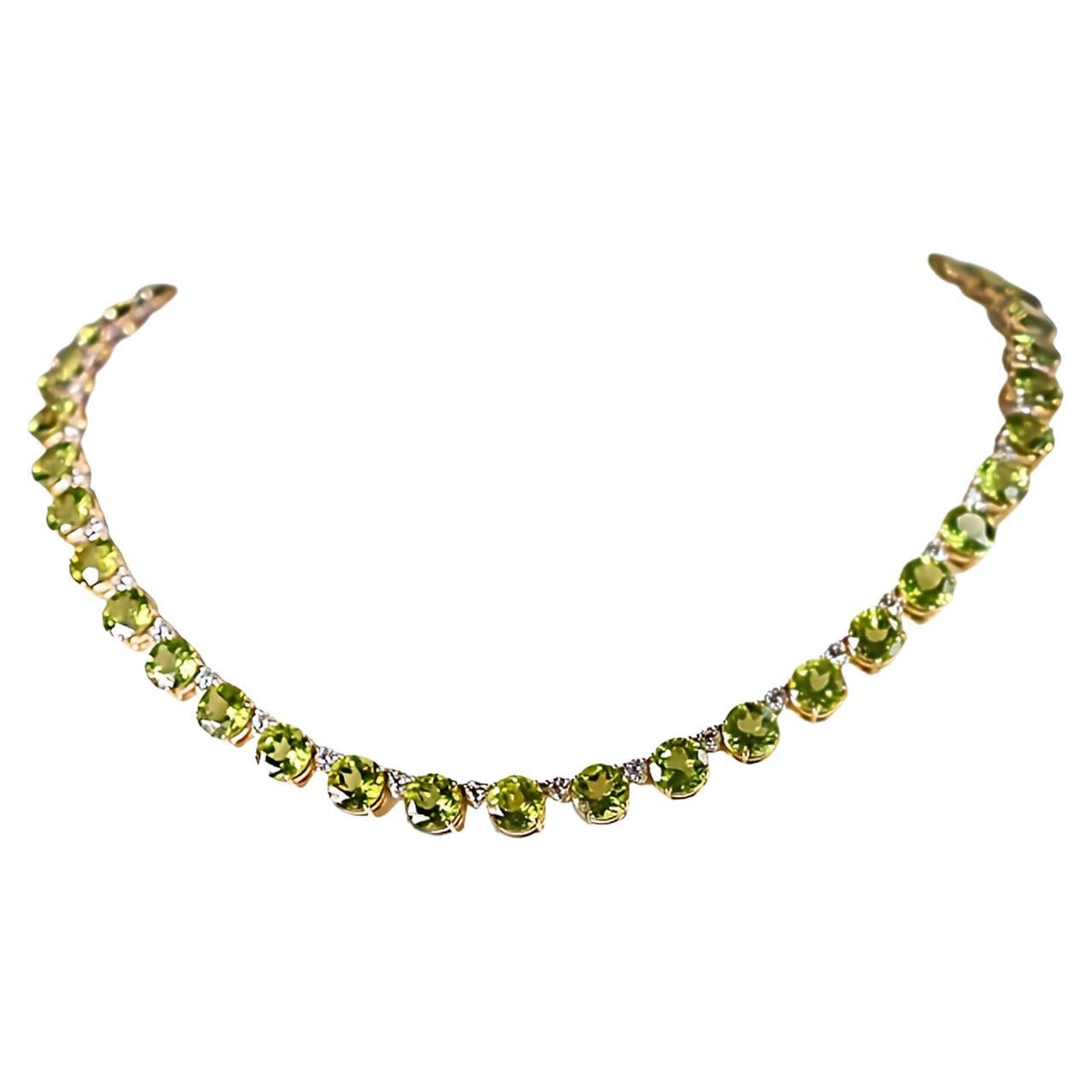 Nature's Palette: Elegant Necklace with White Diamonds and Peridot Greens