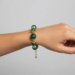 Nature’s Rhythm 14K (or 18k upon request) Gold Malachite Round Bead Bracelet