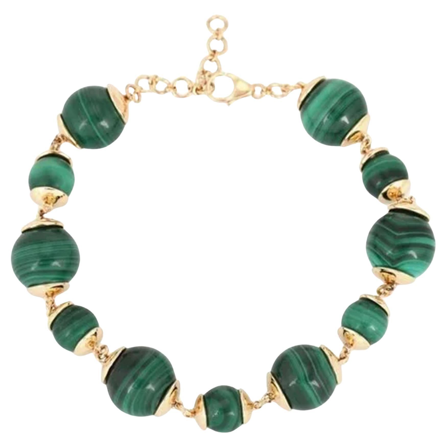 Nature’s Rhythm 14K (or 18k upon request) Gold Malachite Round Bead Bracelet