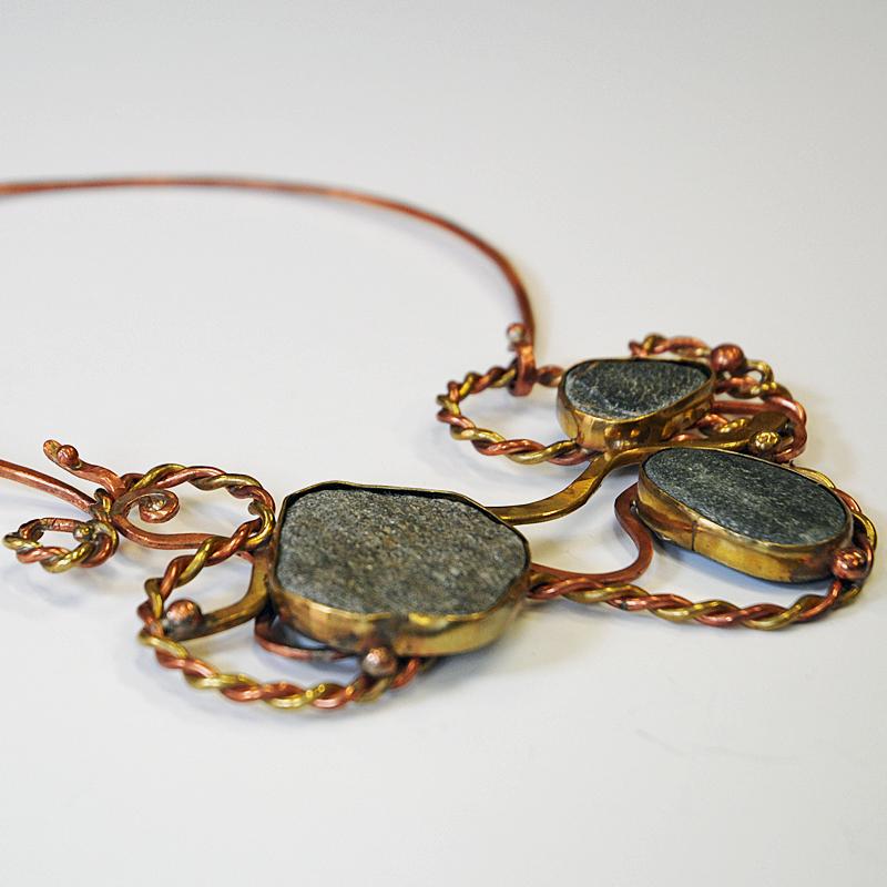 Norwegian Vintage Naturstone and Brass/Copper Necklace by Anna Greta Eker, Norway, 1960s