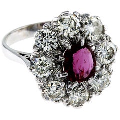 Vintage Natutal Ruby No Enhancements White Diamond Cluster Ring
