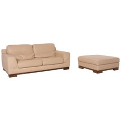 Natuzzi 2085 Leather Sofa Set Beige Two-Seat Ottoman