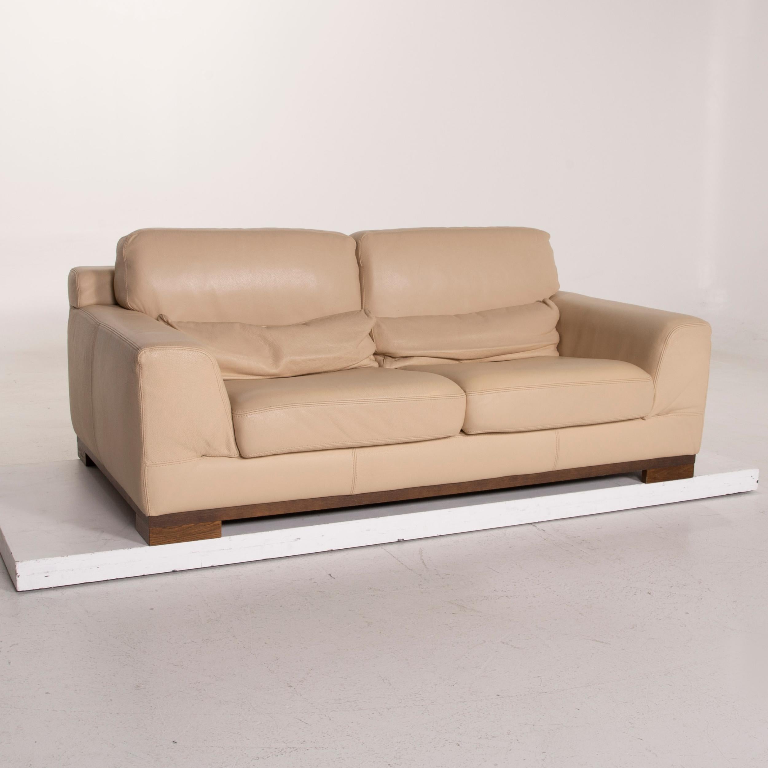 Natuzzi 2085 Leather Sofa Set Beige Two-Seat Ottoman For Sale 2