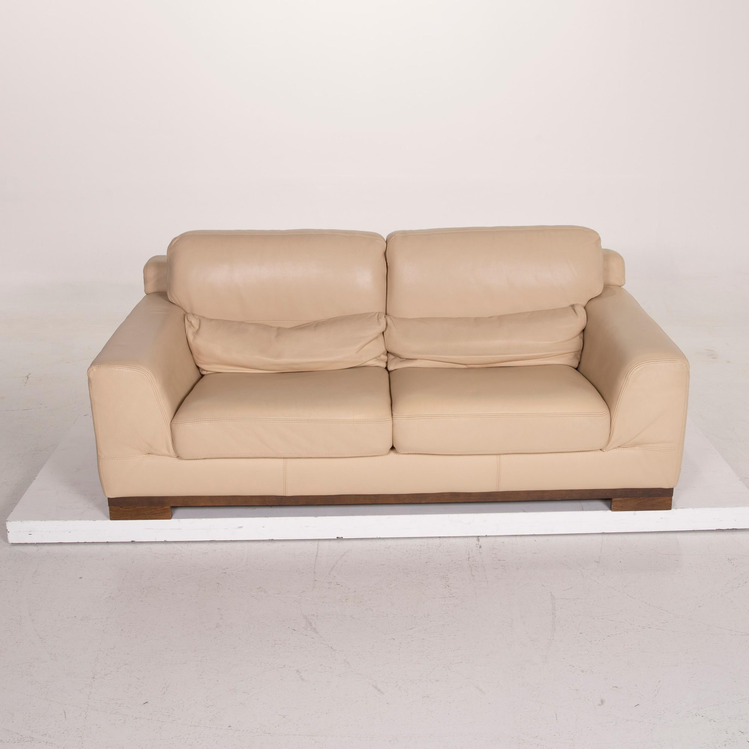 Natuzzi 2085 Leather Sofa Set Beige Two-Seat Ottoman For Sale 3