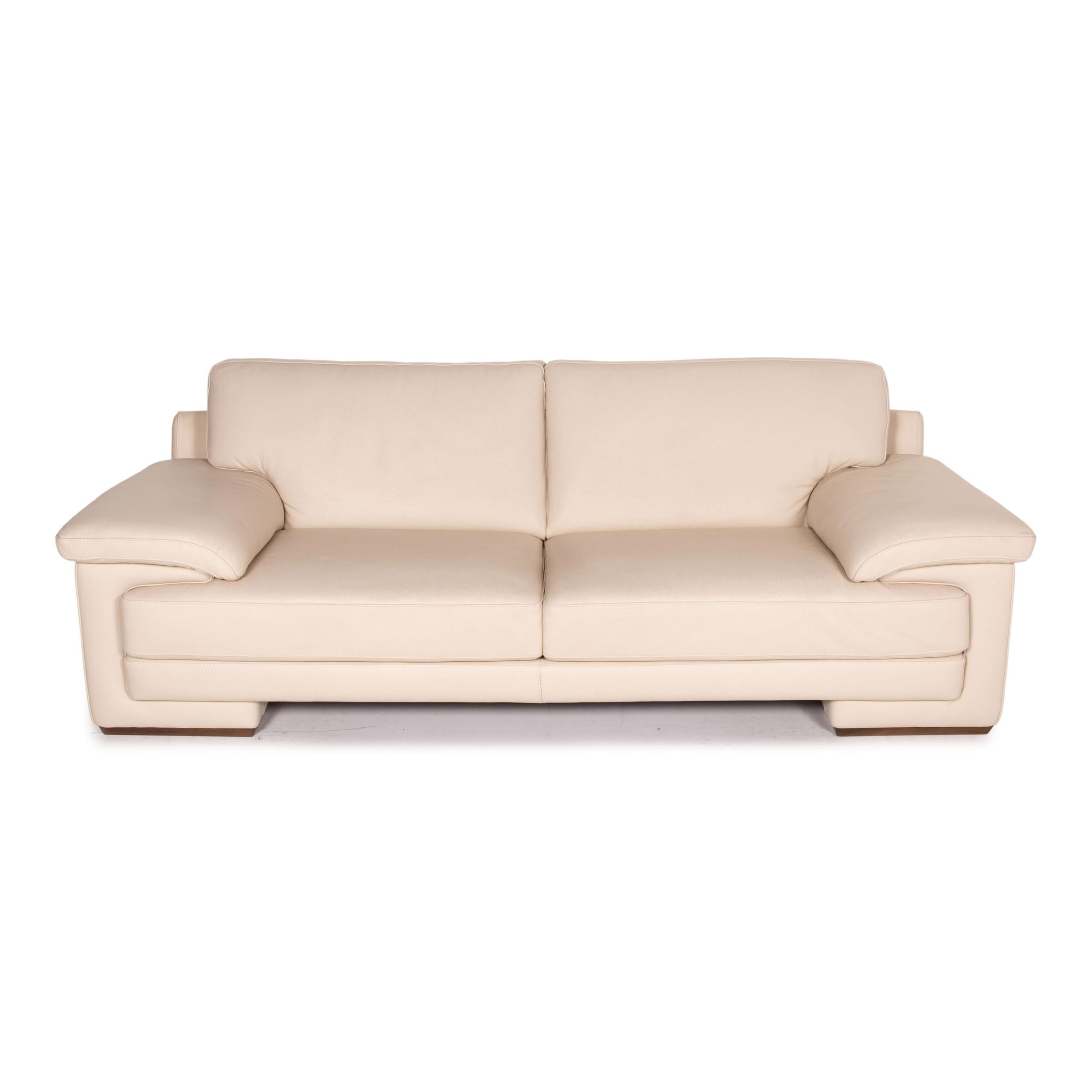 Italian Natuzzi 2198 Leather Sofa Cream Three-Seater Couch