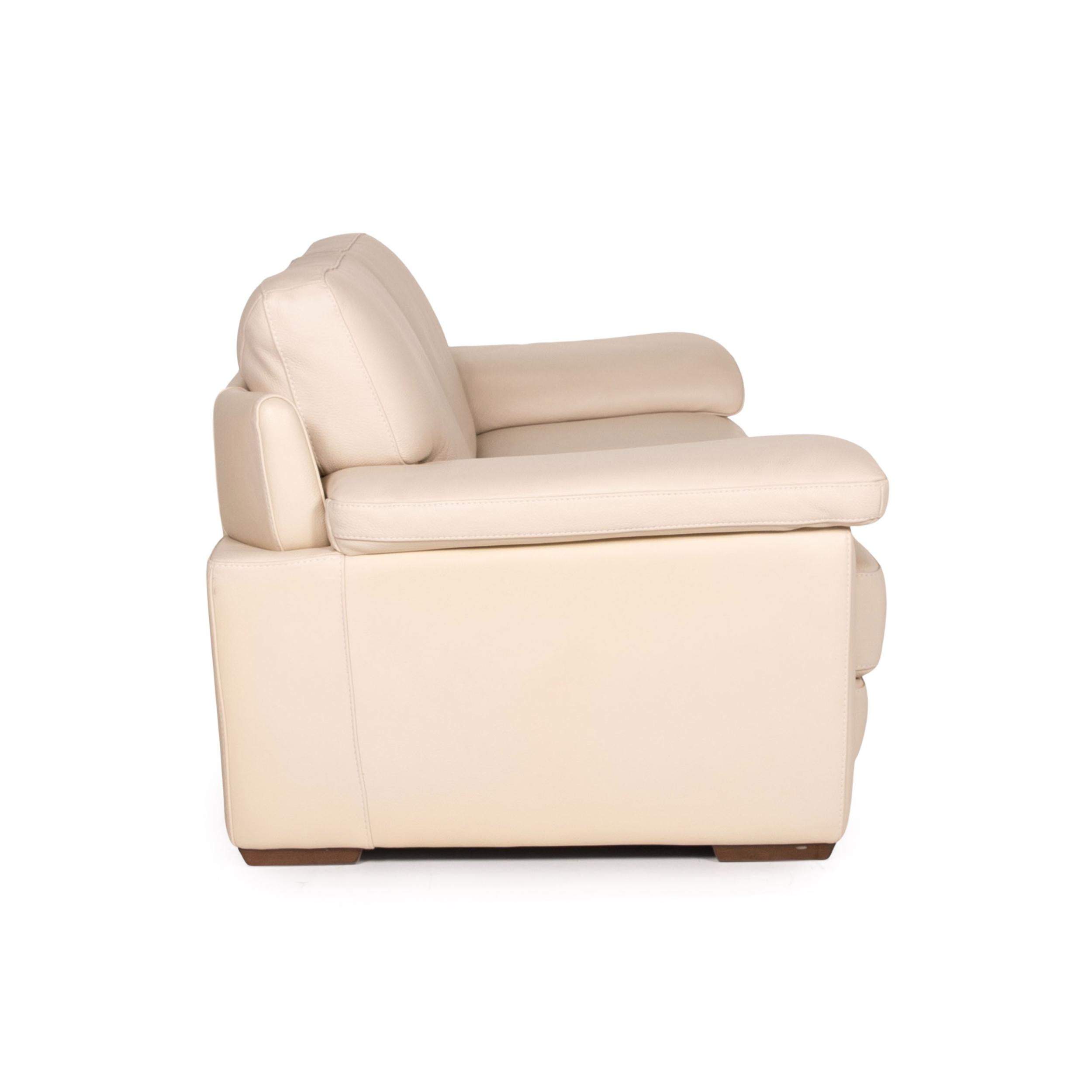 Natuzzi 2198 Leather Sofa Cream Three-Seater Couch In Good Condition In Cologne, DE
