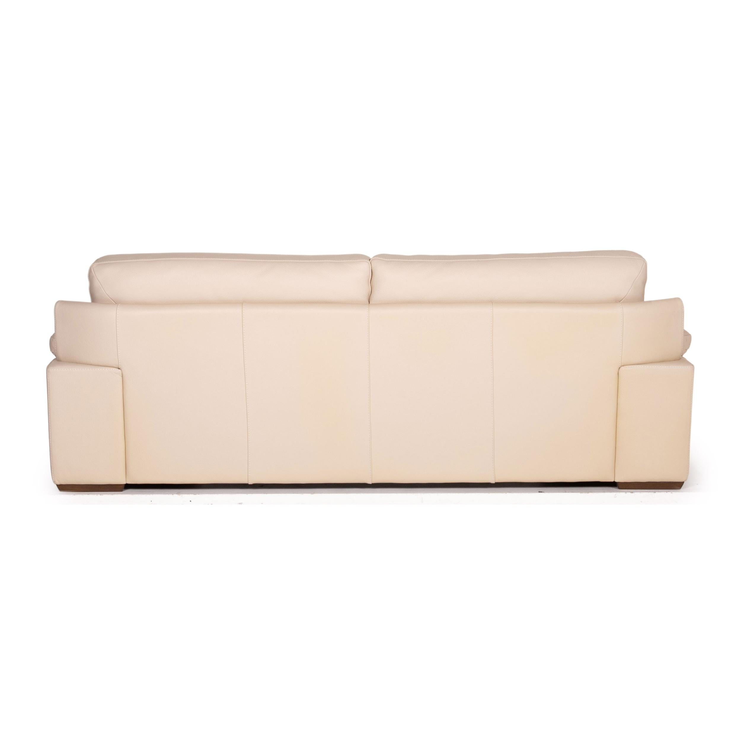 Contemporary Natuzzi 2198 Leather Sofa Cream Three-Seater Couch