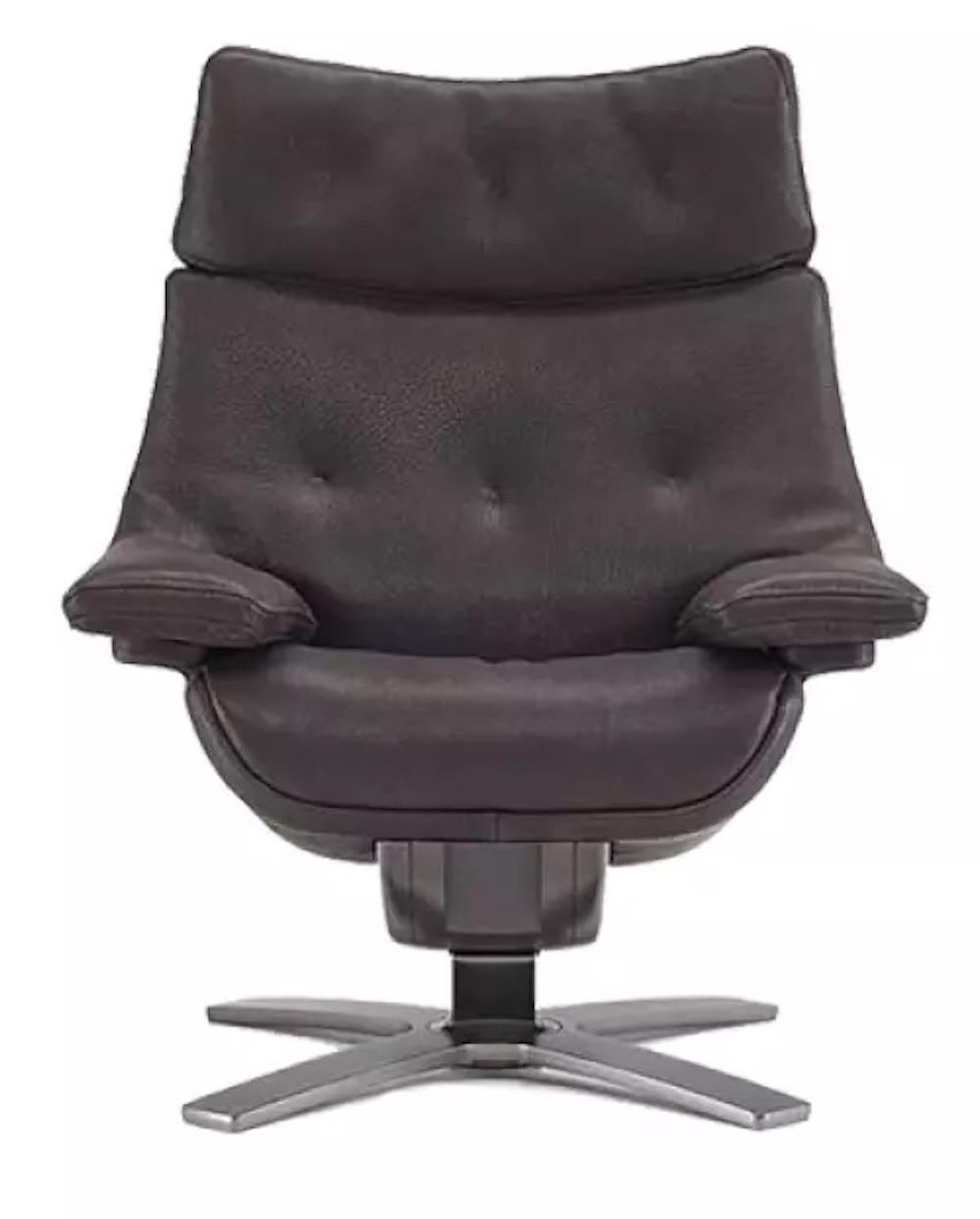 European Natuzzi Brown Leather Reclining Chair With Footstool