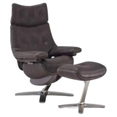 Natuzzi Brown Leather Reclining Chair With Footstool