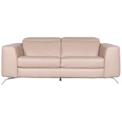 Natuzzi Designer Leather Sofa Beige Three-Seat Couch