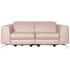 Natuzzi Designer Leather Sofa Beige Three-Seat Couch with Electric Function