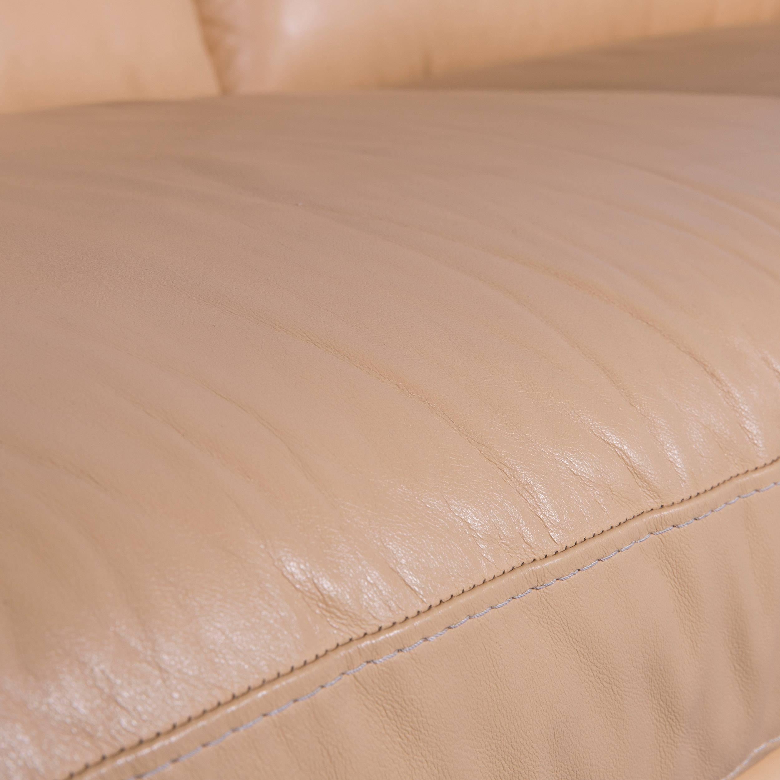 Natuzzi designer leather sofa four-seat orange apricot leather couch.