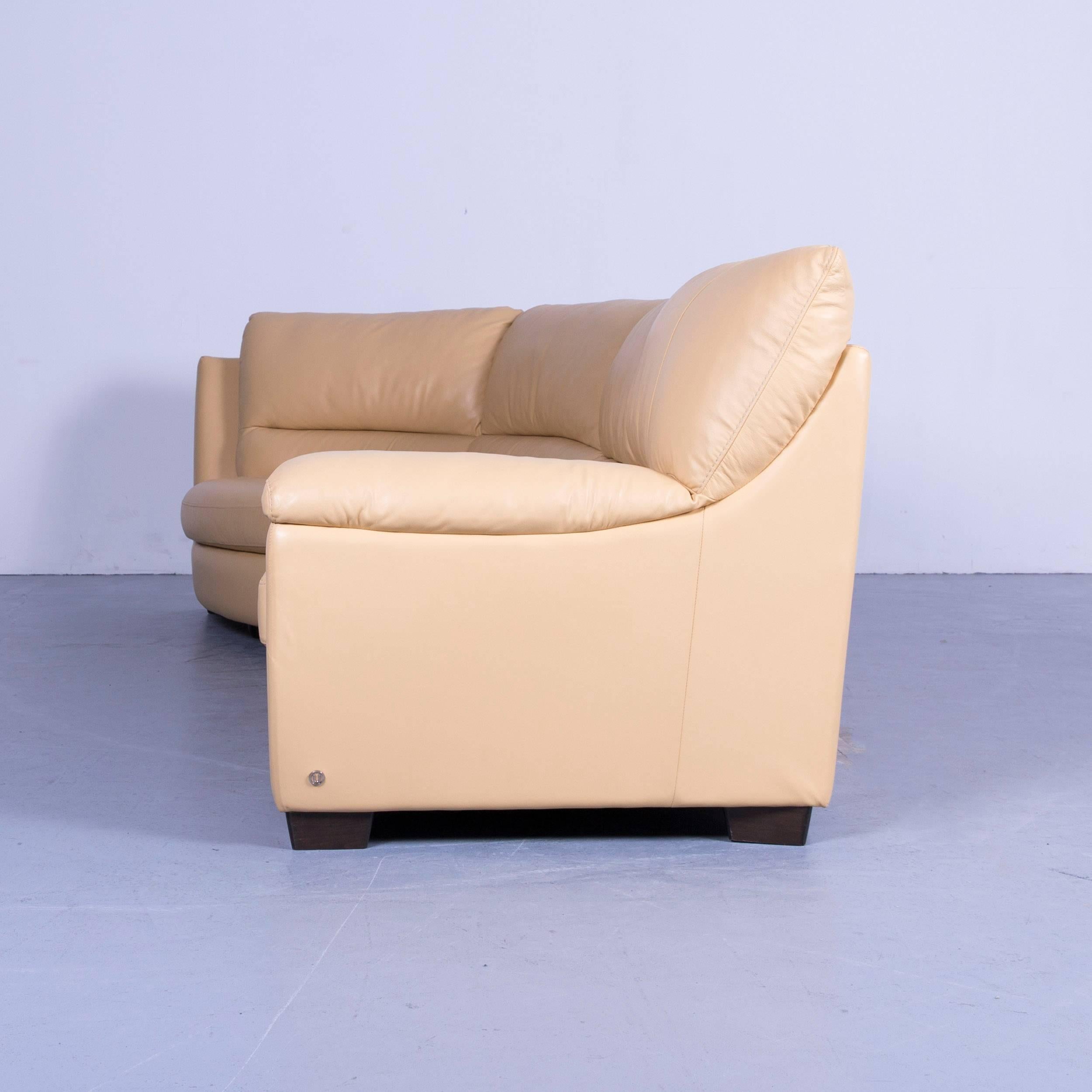 European Natuzzi Designer Leather Sofa Four-Seat Orange Apricot Leather Couch