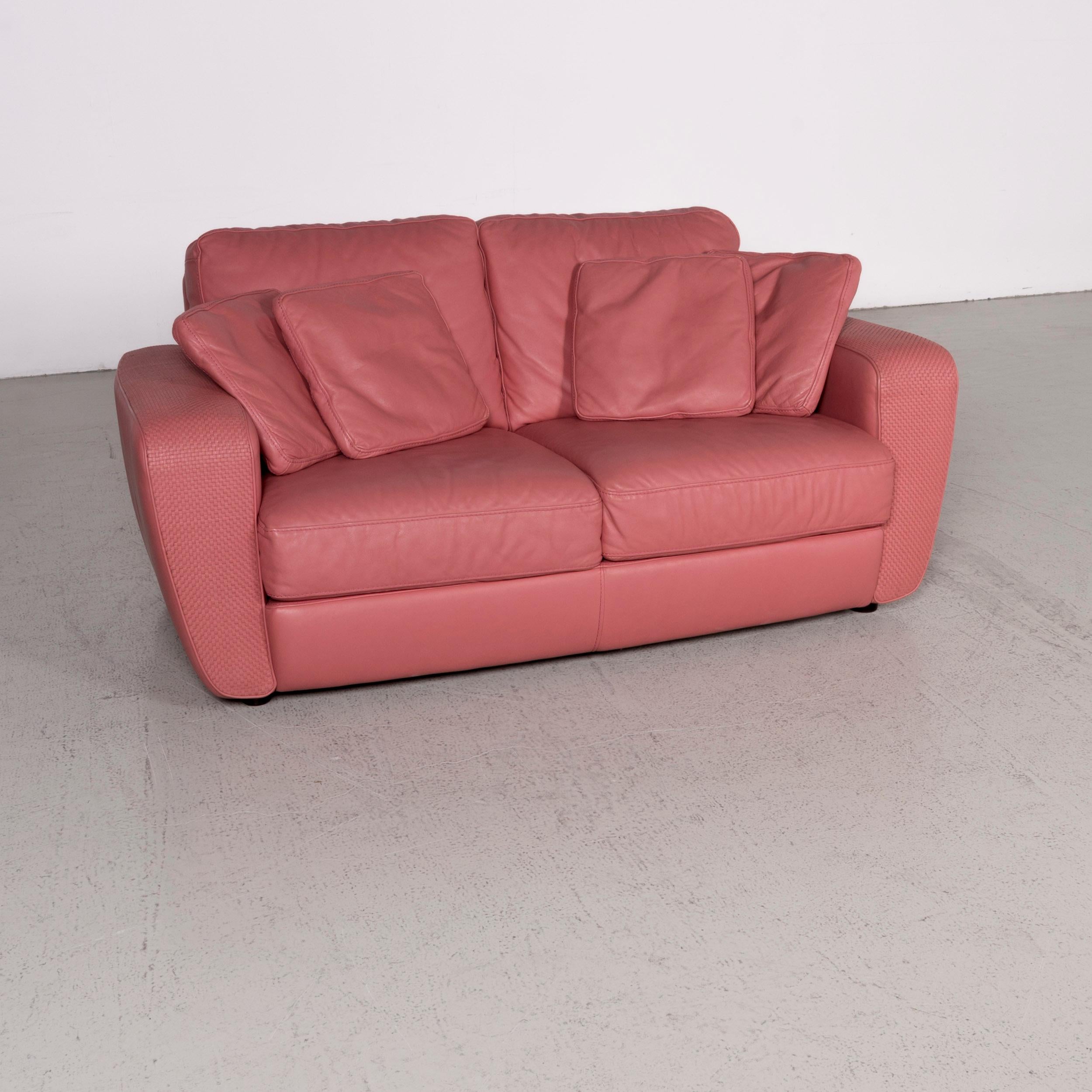 Natuzzi Designer Leather Sofa Red Pink Real Leather Two-Seat Couch at  1stDibs