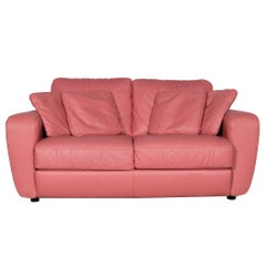 Natuzzi Designer Leather Sofa Red Pink Real Leather Two-Seat Couch