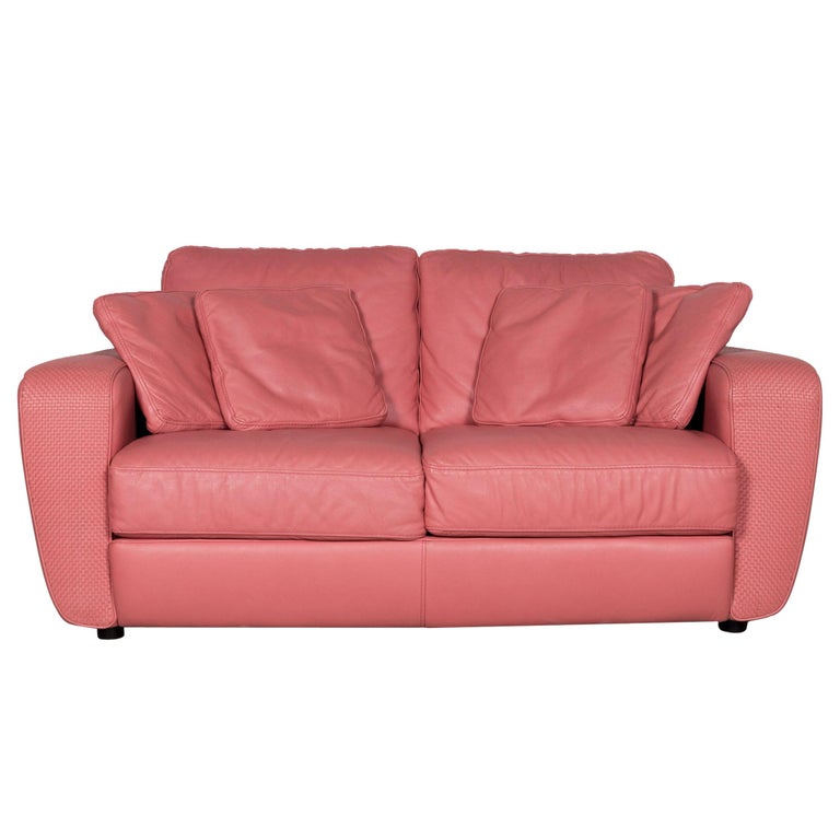 Natuzzi Designer Leather Sofa Red Pink, Pink Leather Furniture