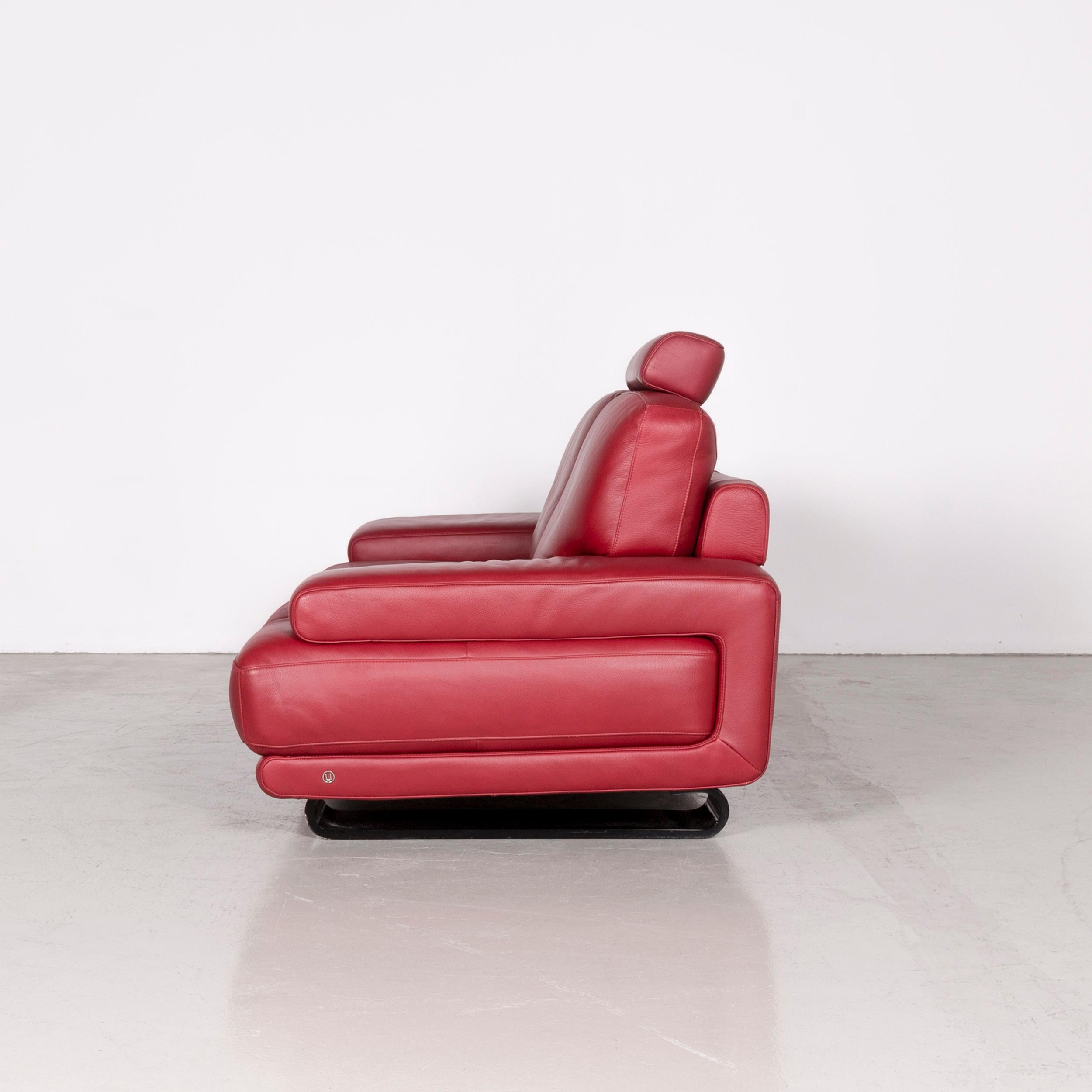 Natuzzi Designer Leather Sofa red Three-Seat Couch 2
