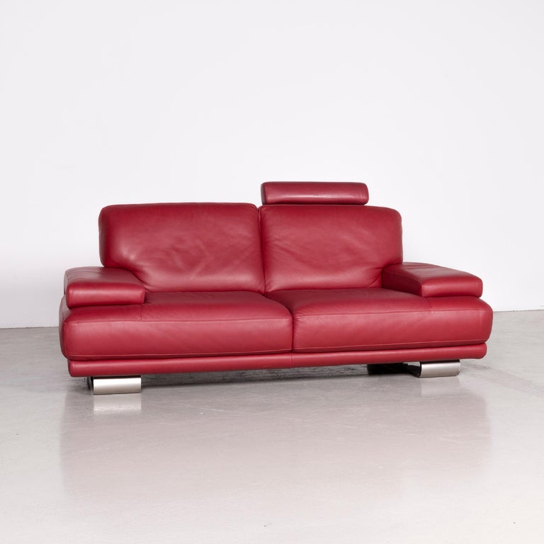 Natuzzi Designer Leather Sofa red ThreeSeat Couch at 1stDibs