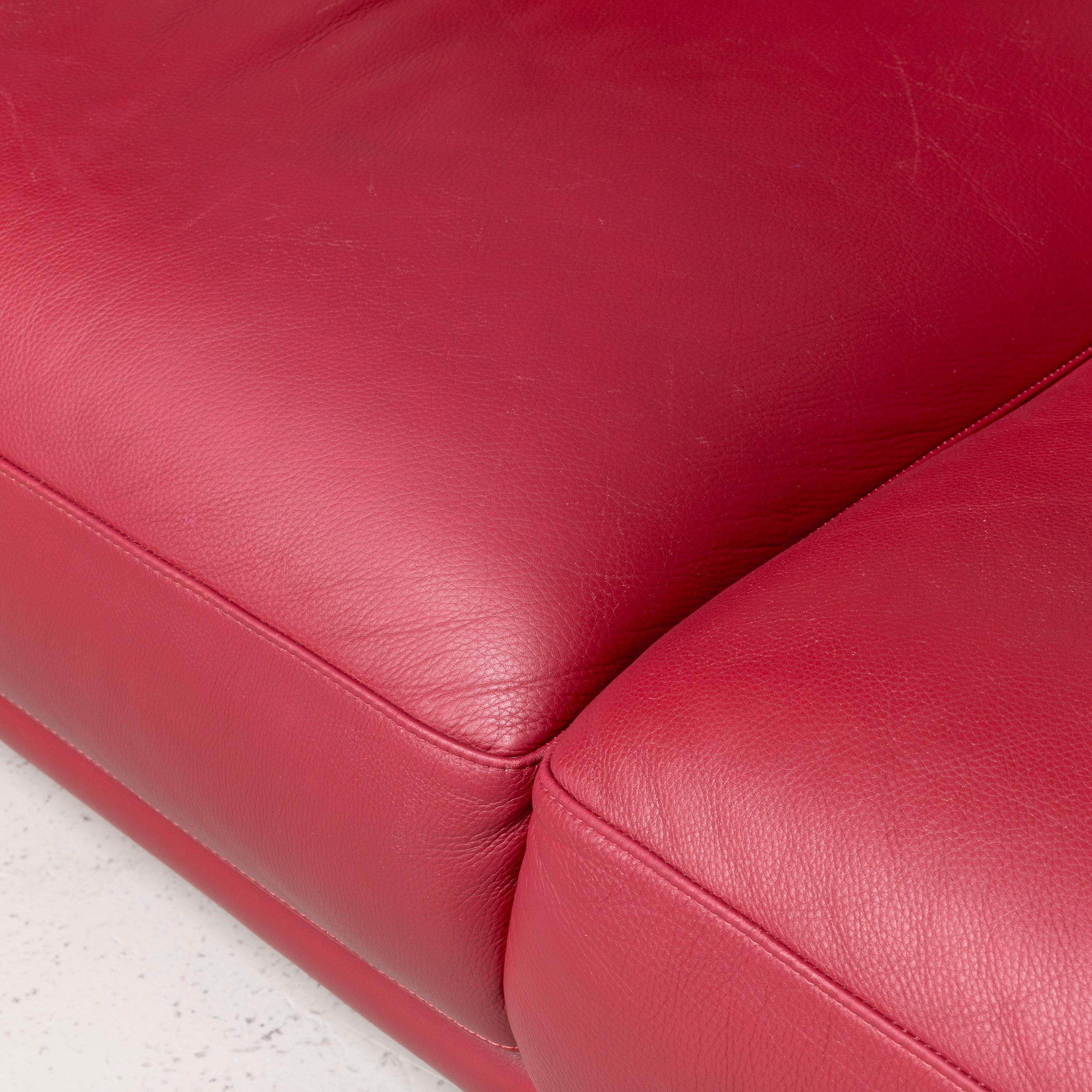 European Natuzzi Designer Leather Sofa red Three-Seat Couch