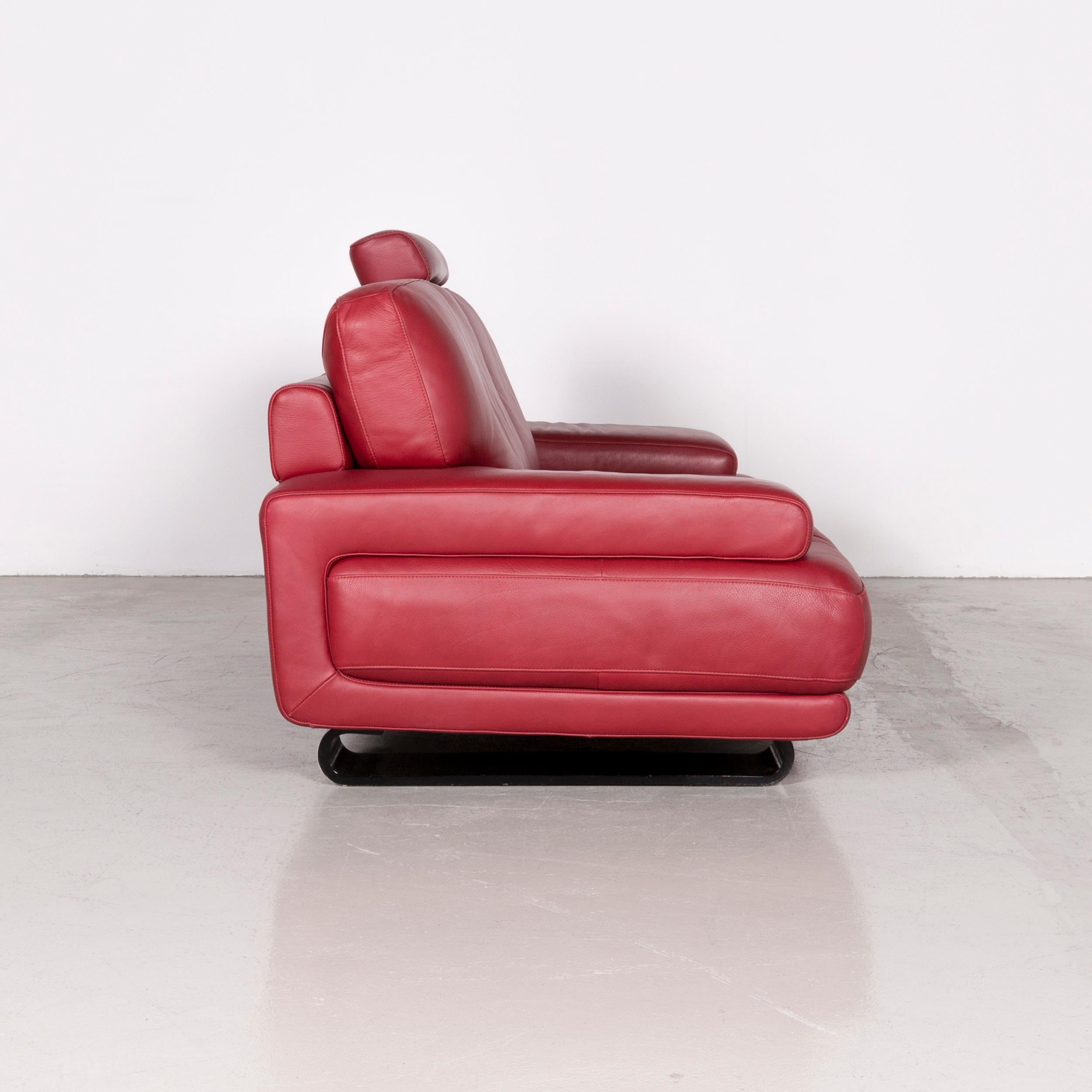 Contemporary Natuzzi Designer Leather Sofa red Three-Seat Couch