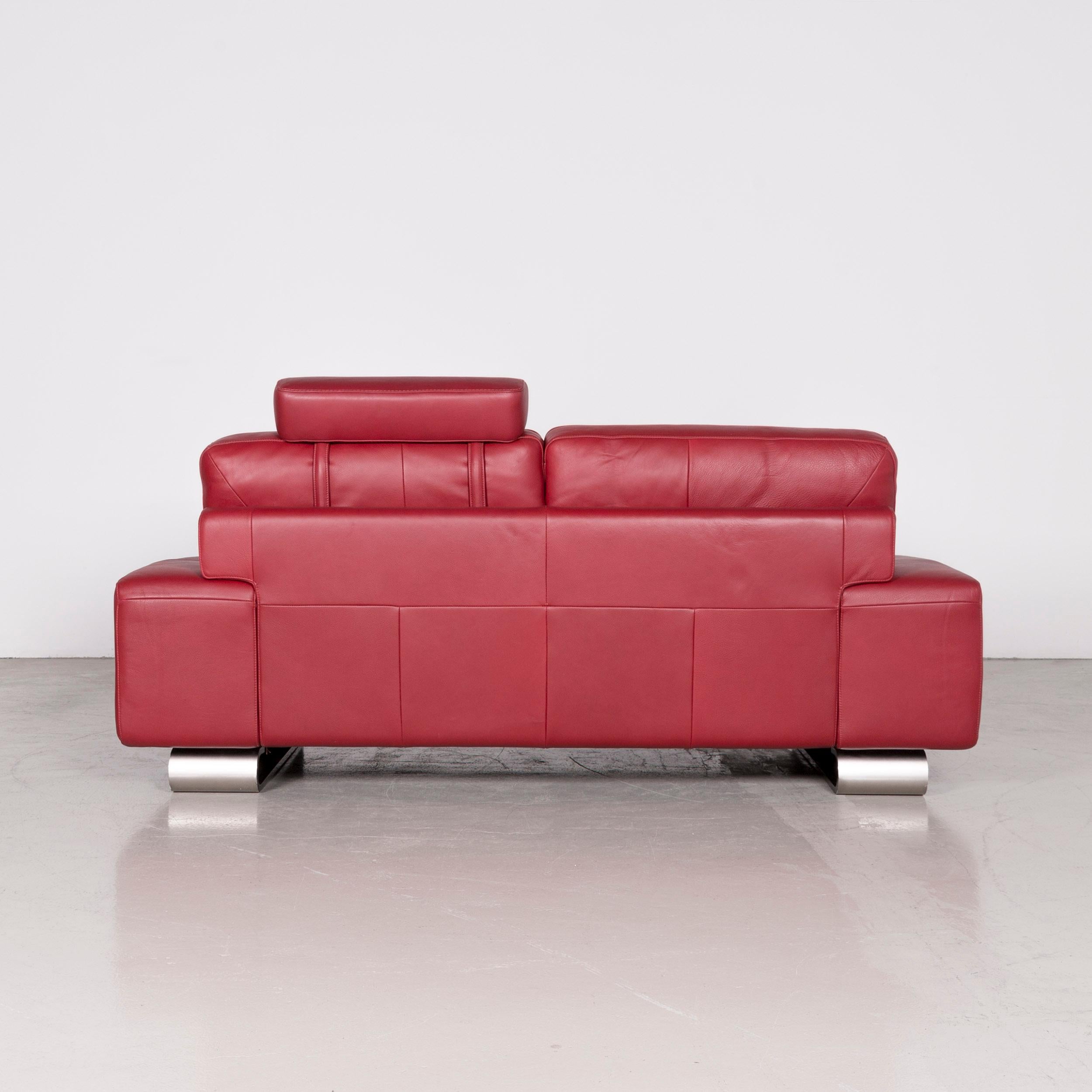 Natuzzi Designer Leather Sofa red Three-Seat Couch 1