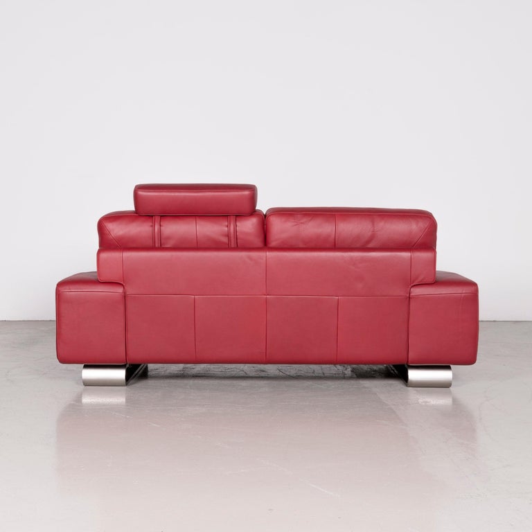 Natuzzi Designer Leather Sofa red ThreeSeat Couch at 1stDibs