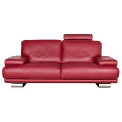 Natuzzi Designer Leather Sofa red Three-Seat Couch