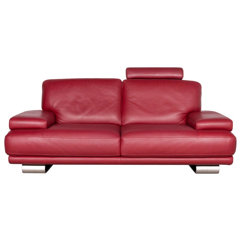 Natuzzi Designer Leather Sofa Red Three, Galore Leather Sofas