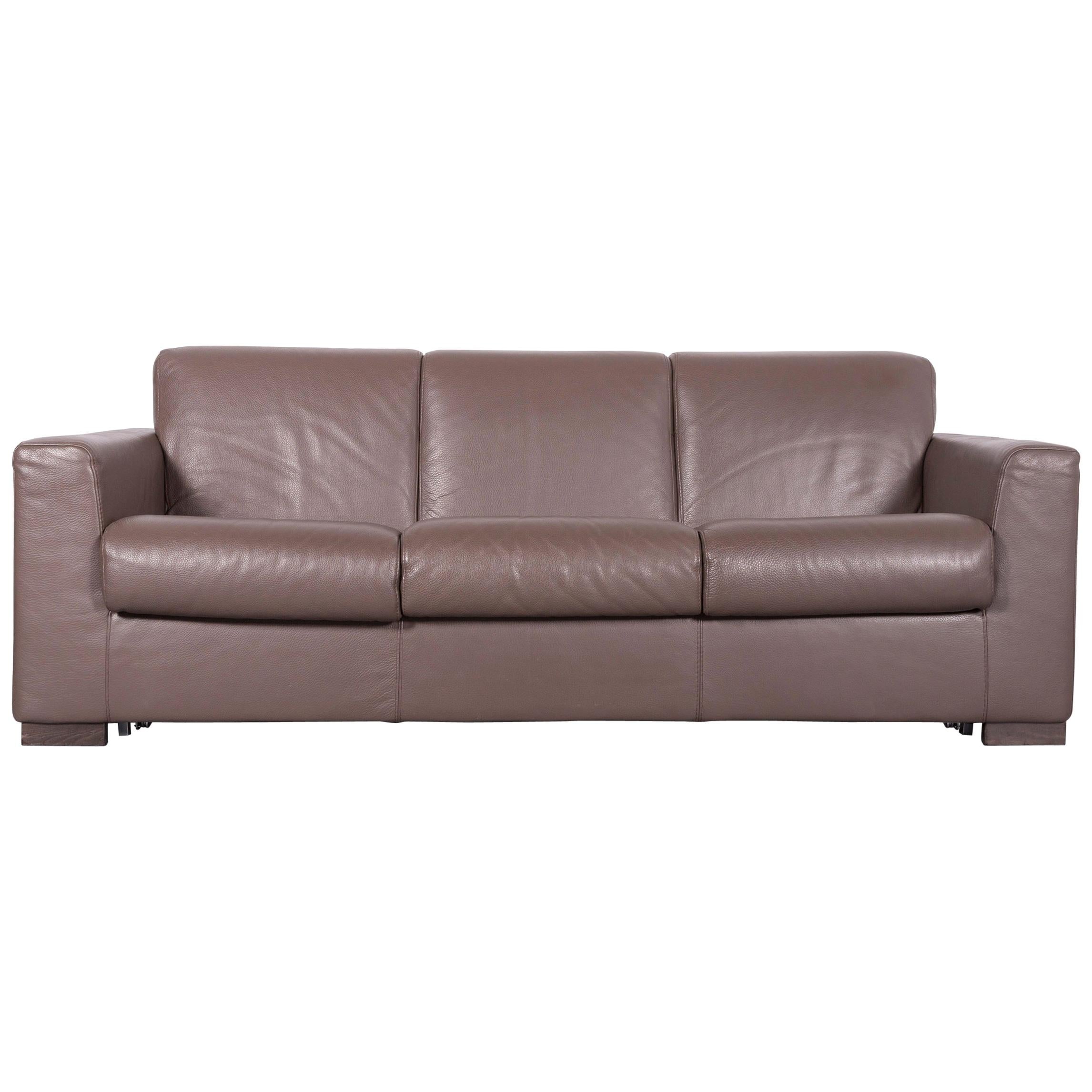 Natuzzi Designer Leather Sofa Three-Seat Couch Brown with Sleep Function