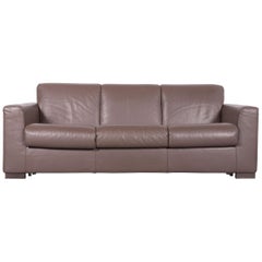 Natuzzi Designer Leather Sofa Three-Seat Couch Brown with Sleep Function