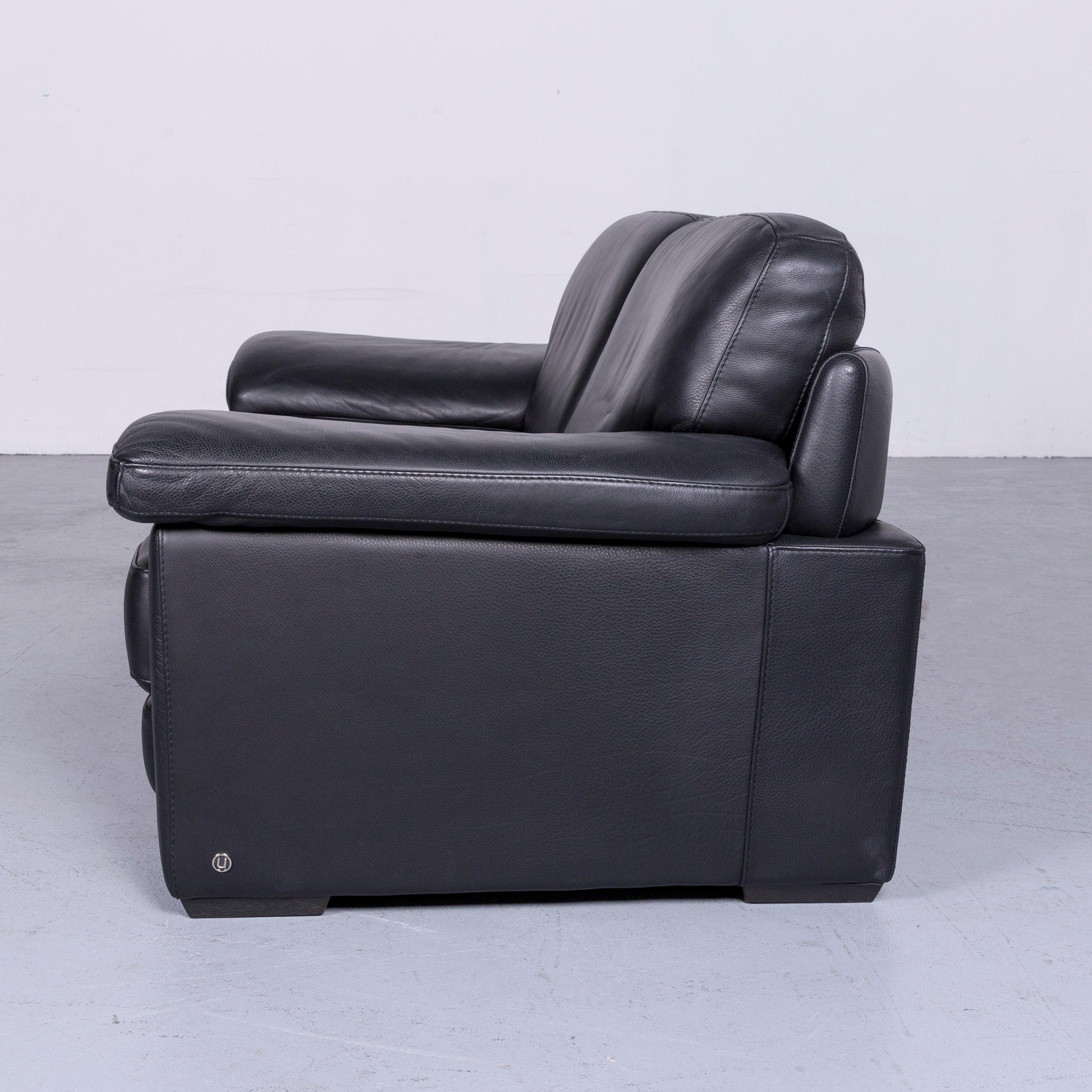 Natuzzi Designer Leather Three-Seat Sofa Couch in Black 5
