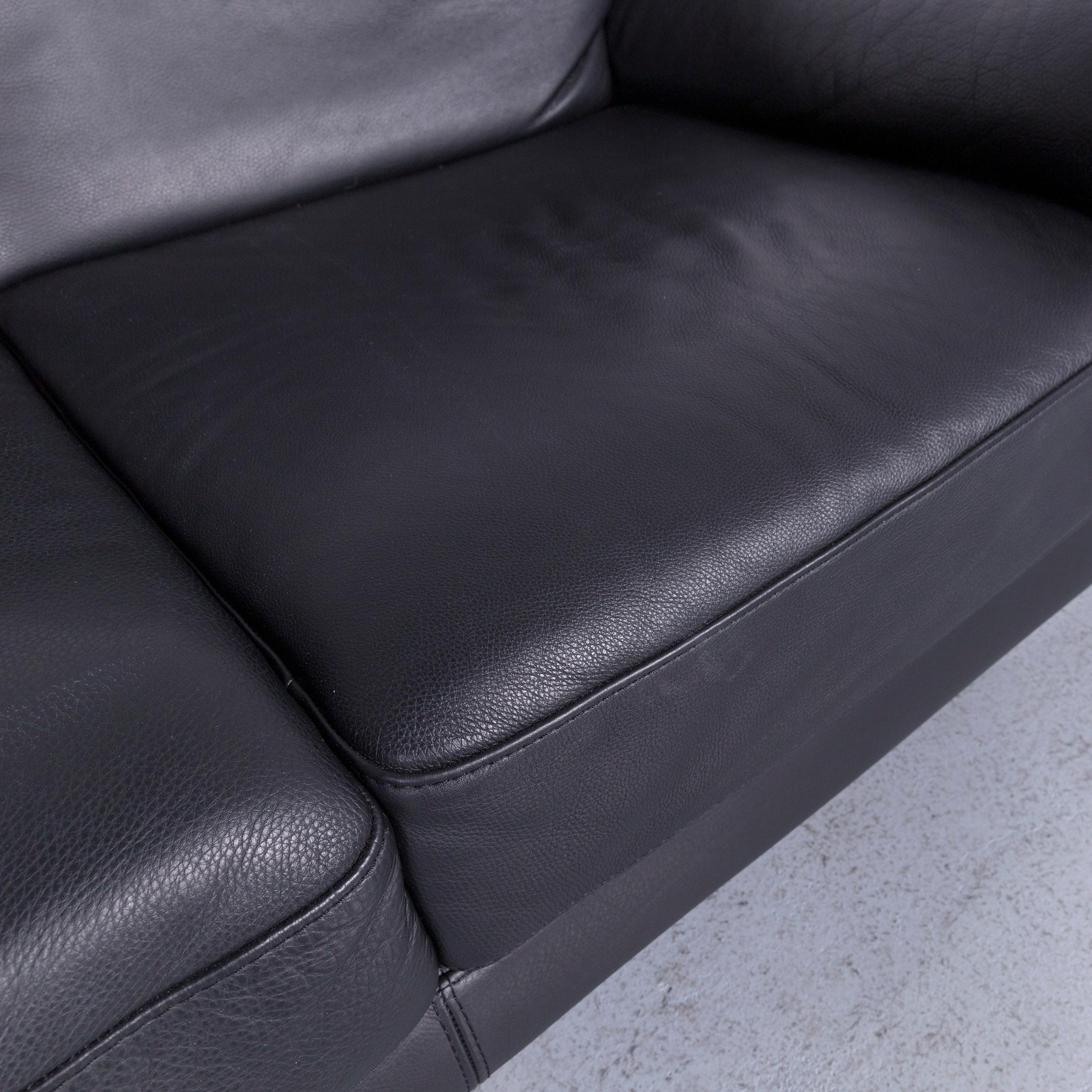 Contemporary Natuzzi Designer Leather Three-Seat Sofa Couch in Black