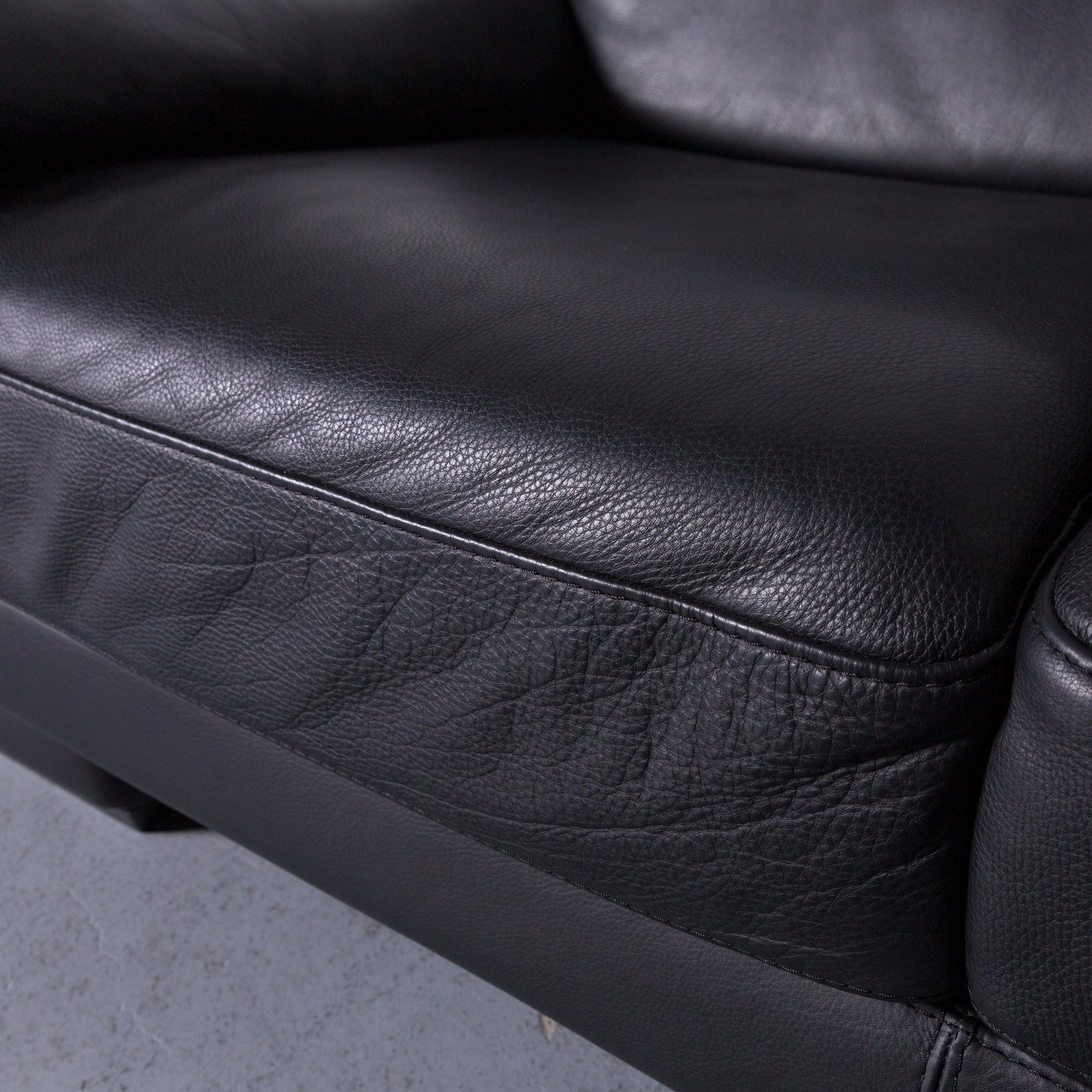 Natuzzi Designer Leather Three-Seat Sofa Couch in Black 1