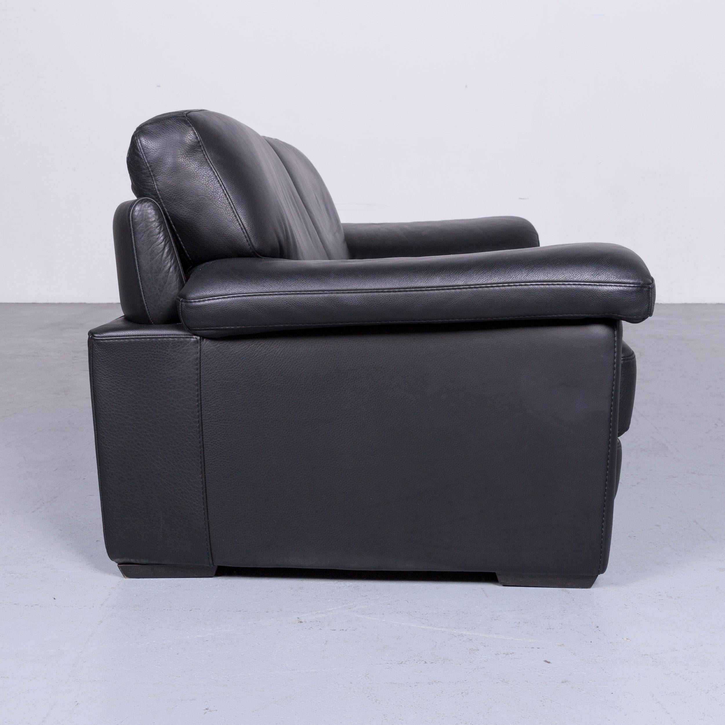 Natuzzi Designer Leather Three-Seat Sofa Couch in Black 3