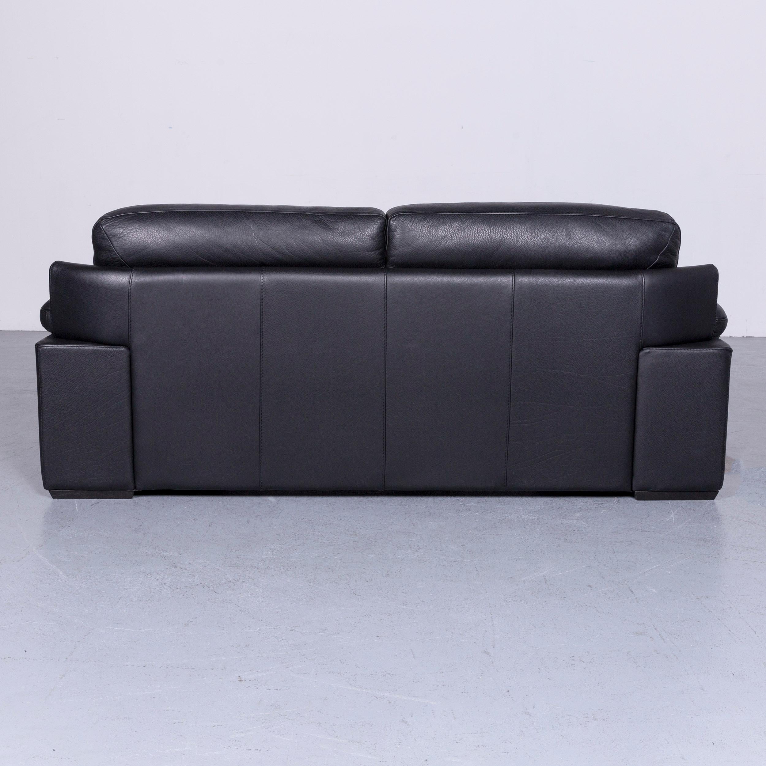 Natuzzi Designer Leather Three-Seat Sofa Couch in Black 4