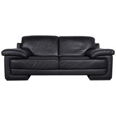 Natuzzi Designer Leather Three-Seat Sofa Couch in Black