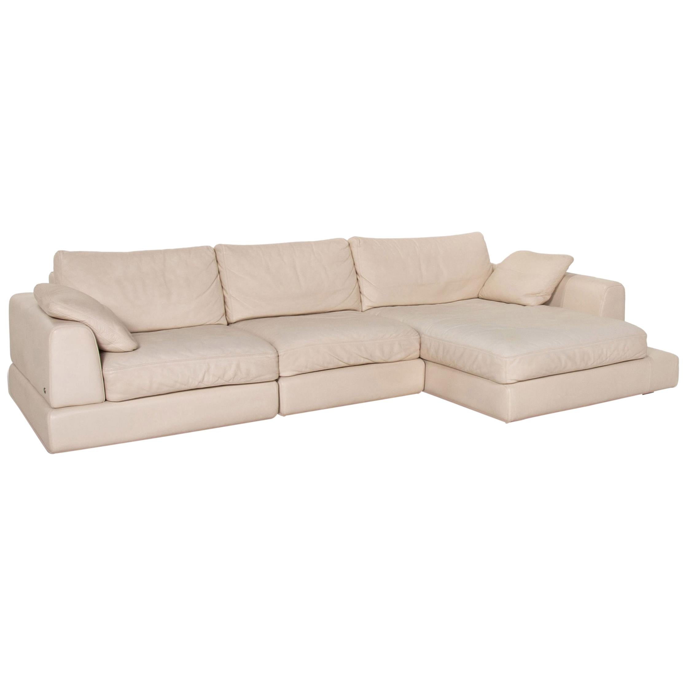 Natuzzi Diagonal 2375 Leather Corner Sofa Cream Sofa Couch For Sale