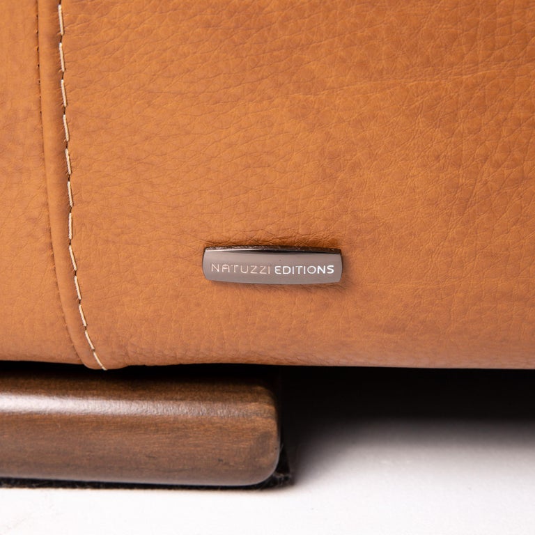 Natuzzi Editions Leather Sofa Cognac Brown ThreeSeater Couch at