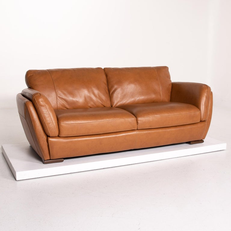 Natuzzi Editions Leather Sofa Cognac Brown ThreeSeater Couch at 1stDibs natuzzi leather sofa