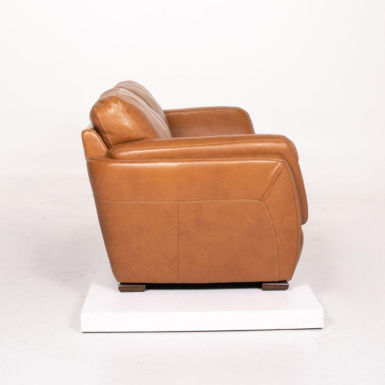 Natuzzi Editions Leather Sofa Cognac Brown ThreeSeater Couch at
